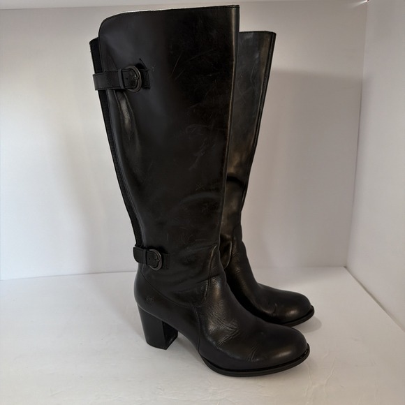 Born Shoes - BORN size 8 1/2 or 40  black leather tall knee high calf buckle boots  8.5